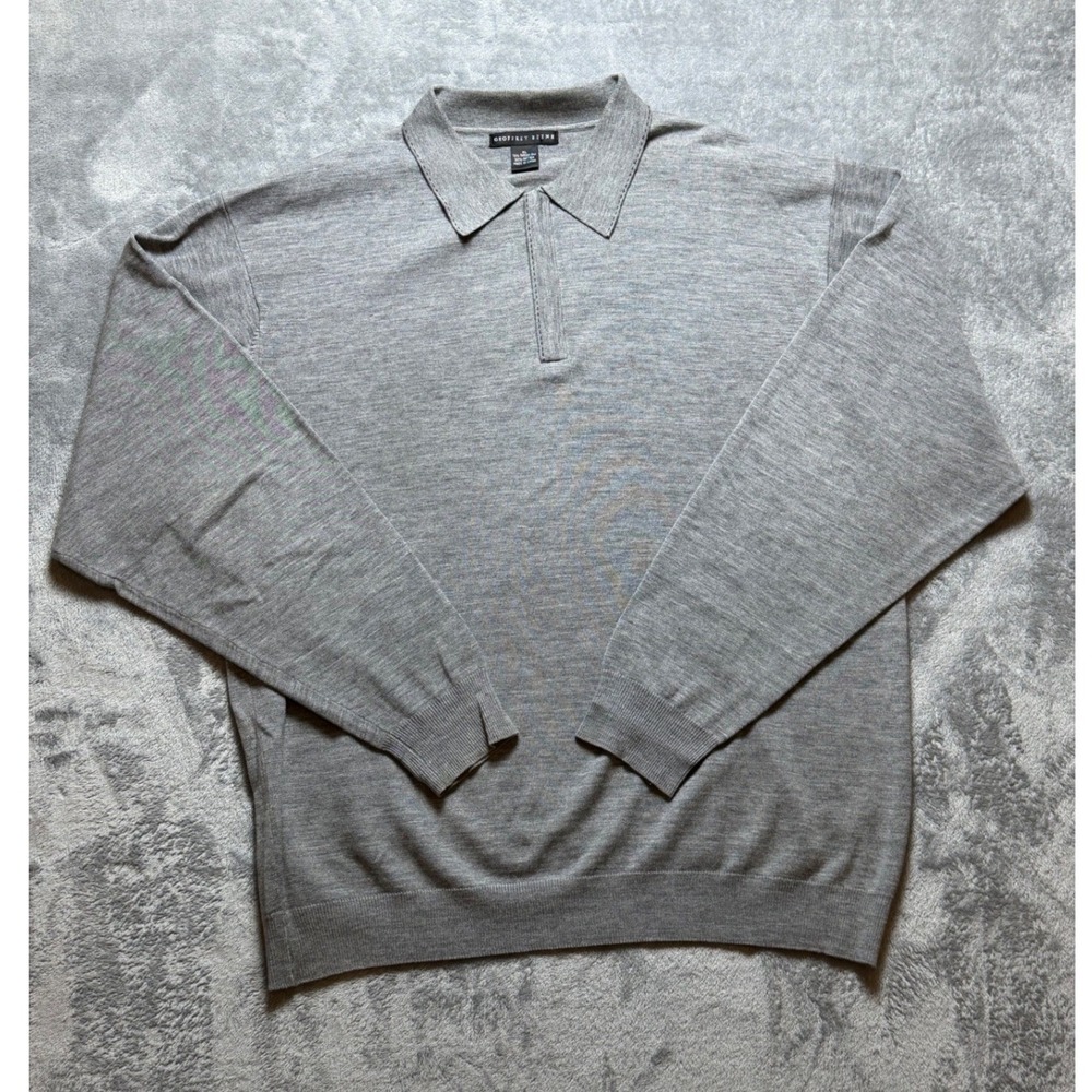 Gray Knit Sweater Polo Geoffrey Beene Silk Cotton Blend Long Sleeve 90s XL